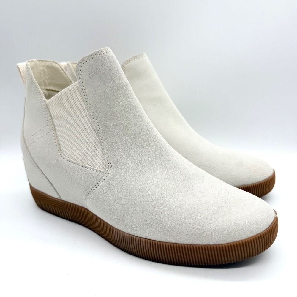 SOREL Out N About Slip-On Waterproof Wedge Ankle Bootie In Chalk/White Size 10.5 - Picture 2 of 15